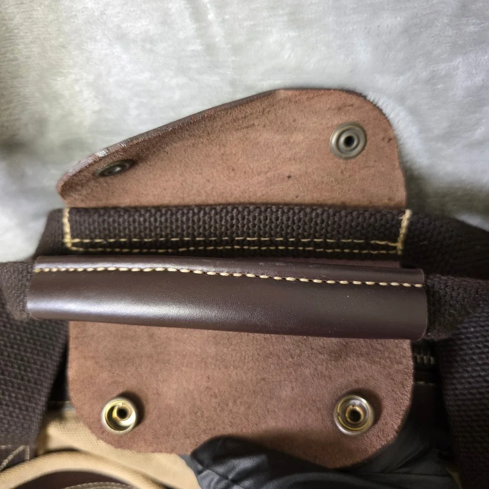 H.S. Trask Canvas Leather Laptop Briefcase Messenger Bag‎ Mens Tan GOOD Travel